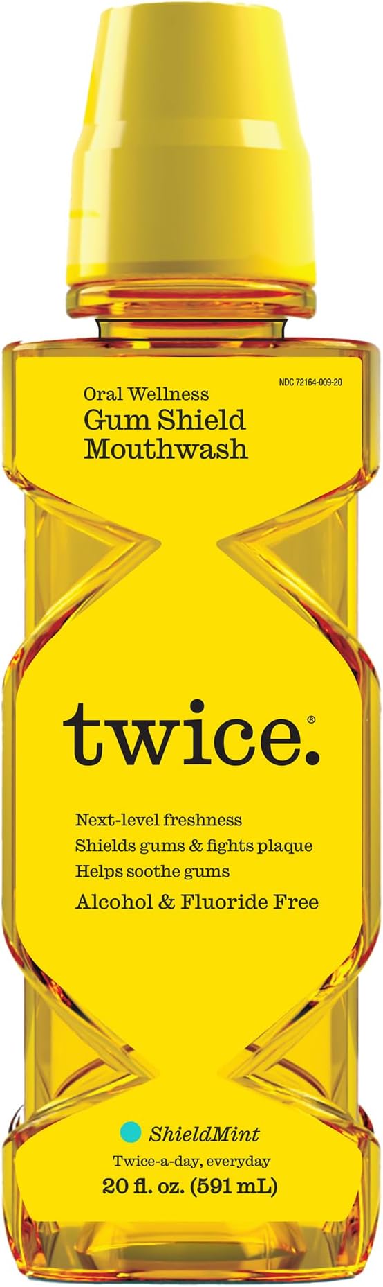 Twice Gum Shield Antigingivitis Mouthwash with 0.05% CPC Alcohol & Fluoride-Free Oral Rinse to Help Prevent Gingivitis & Control Plaque, Shield Mint, 20 Fl Oz