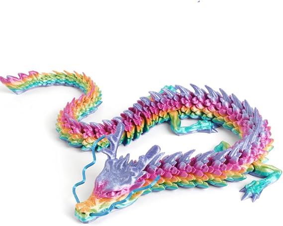 3D Printed Dragon, 45cm Dragon Figurine 3D Print Full Motion Flexible Joints Home Decoration Desk Decoration Office Decoration Crystal Dragon Gift (Candy Colors)
