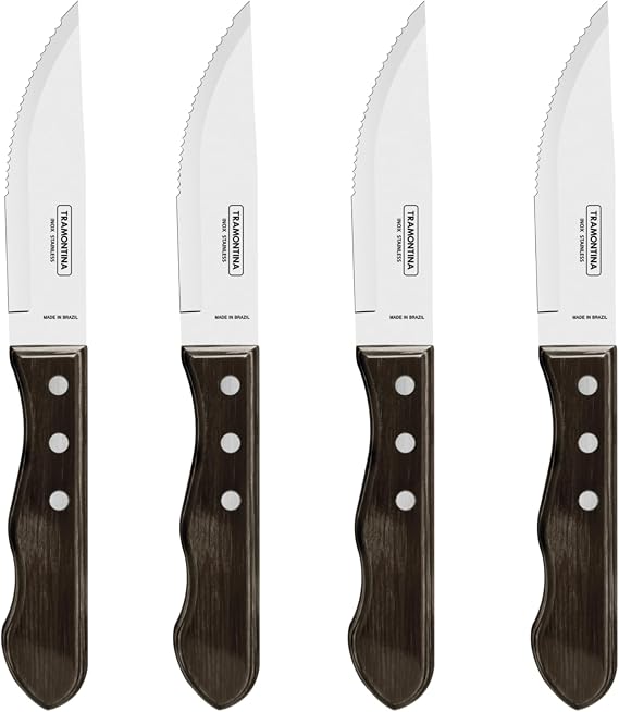 Tramontina Set of 4 Jumbo Steak Knives with Wooden Handles