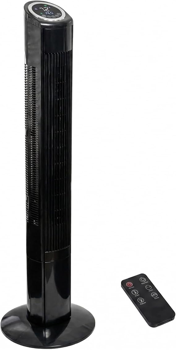 Hazel 49" Oscillating Tower Fan with Remote - Quiet 3-Speed, Black
