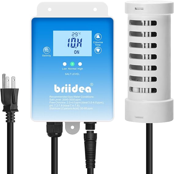 Salt Chlorine Generator, Briidea Chlorine Generator with USA Titanium Salt Cell, Designed for Hot Tubs & Swim Spas, Up to 2000 Gallons, Chemical-Free