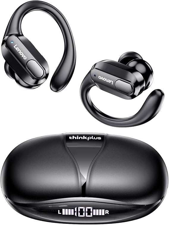 Lenovo XT80 Sports Wireless Earphone Headphones: Hi-Fi Stereo Sound, LED Power Display, Button Control & Mic Black