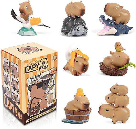 Capybara Figures Blind Box 1Pcs Cute Capybara Series Mystery Figures Cake Topper Adorable Action Figures Collectible Toys Birthday Gift Home Decorations Random Design, Single Box