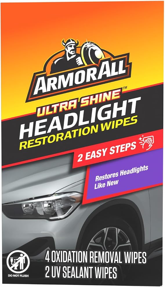Armor All Car Headlights Cleaner Wipes , Cleaning Wipes for Headlights for Cars, Trucks, Mortocycles, 6 Wipes