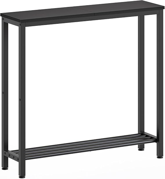 YATINEY Narrow Console Table, 2-Tier Small Sofa Table, 29.5" Thin Entryway Behind Couch Table with Shelves, Industrial Hallway Table, for Living Room, Foyer, Black CT03BB