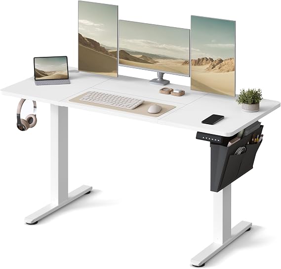 VASAGLE Electric Standing Desk, Height Adjustable Desk, 60 x 140 x (72-120) cm, 4 Memory Heights, Storage Pocket, for Home Office, Study, Cloud White LSD134W02