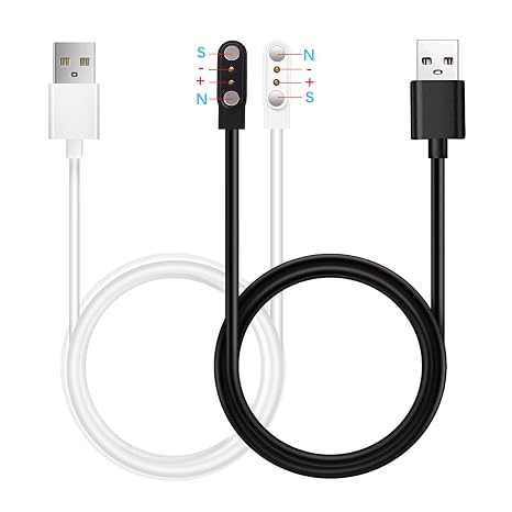 2-Pack (Only One Fit) Magnetic Charger Cable for Letsfit E46 E42 E41 E31 E22 G25 Smart Watch USB Charging Cord Black&White [Opposite Electrode Polarity]