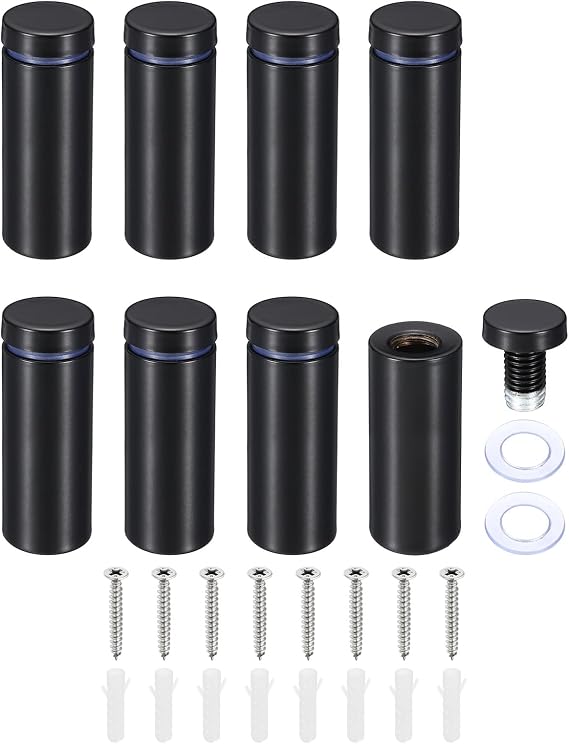 PATIKIL 3/4 x 2 Inch Sign Standoff Screws, 8 Set Stainless Steel Wall Standoff Mounting Hardware Advertising Glass Nail for Hanging Acrylic Picture Frame Acrylic Panel, Black