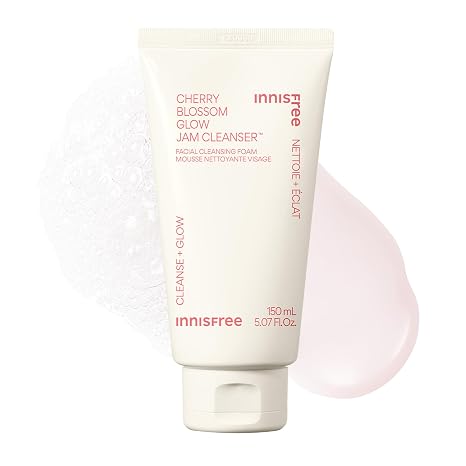 innisfree Cherry Blossom Glow Jam Cleanser | Korean Face Wash for Glowing Glass Skin | Gentle Cleansing Foam for Sensitive Skin | Sulfate Free