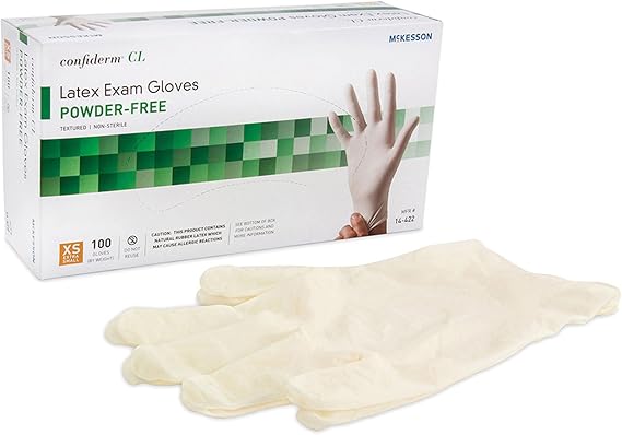 McKesson Confiderm CL Latex Exam Gloves, Non-Sterile, Small, Ivory, 100 ct