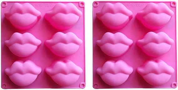 Silicone Mold Hot Lips 6 Cavity Soap Mold Sexy Lips Silicone Molds for Wedding Party Supplies Making Cake Soap Chocolate Candy Cupcake Candle Bath Bomb Lotion Bar, Pink,2 Pack