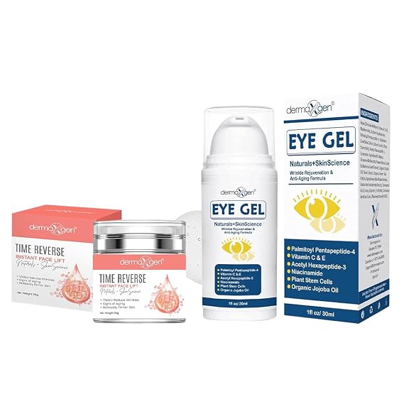 Face Lift Cream & Eye Gel Bundle Organic Peptide Skincare with Matrixyl 3000, Plant Stem Cells & Arginine Hydrating Duo for Neck, Chest & Under Eyes Smooth, Brighten & Refresh Look