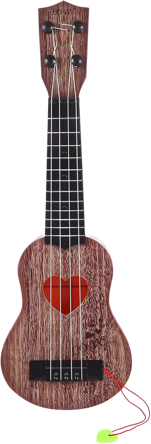 Kisangel Beginner Ukulele Guitar Toy - 14.96 Inch Coffee Wooden Kids Ukulele with Nylon Strings, Musical Instrument for Boys and Girls, Toddlers and Beginners