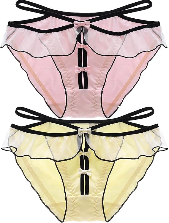 Womens Frill Bikini Panties Lolita Sexy Lingerie Panty Mesh Criss Cross Briefs Underwear