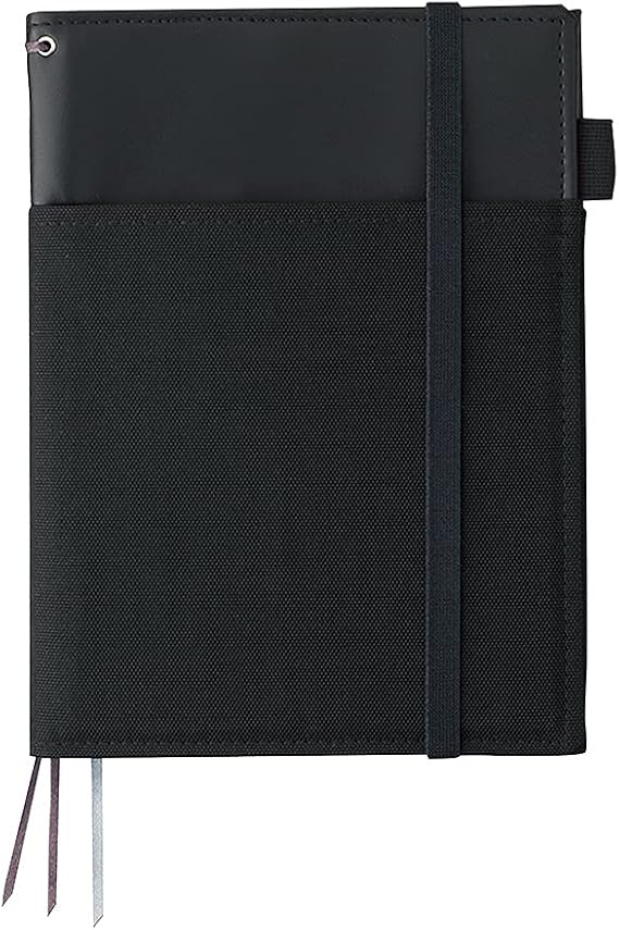 KOKUYO Systemic Synthetic Leather Cover Notebook, with One A5, B 6mm Ruled, 28 Lines, 50 Sheets, Twin Ring Edge Title Notebook, Black (NO-V685B-D)