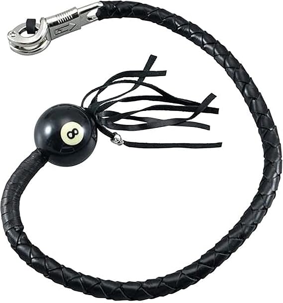 Dream Apparel 36" Leather Motorcycle Get Back Whip for Handlebar Fringed Biker Whip With Pool Ball, Black