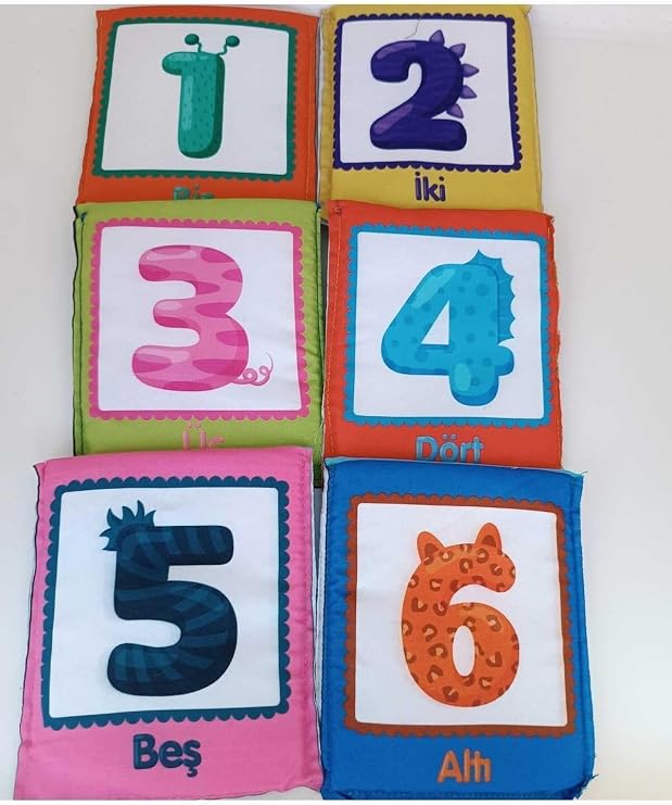 12 Görselli Sayılar Hışırtılı Bez Kartlar, İlk Kitap Serisi, Eğitici Bebek Kitap, 6 Adet LRS885565200002