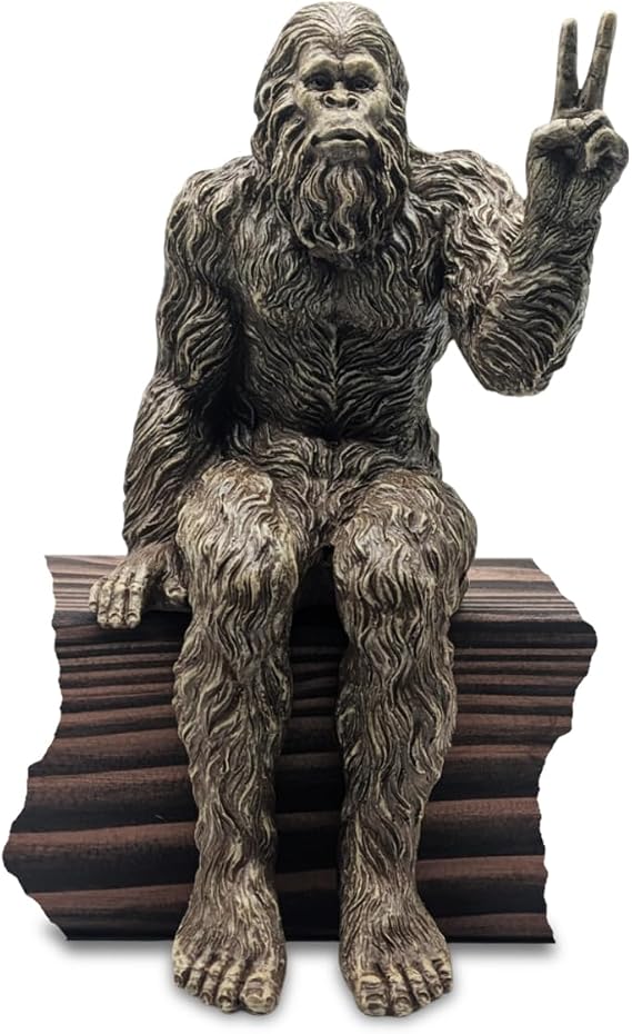 John Bernard & Company Bigfoot Peace Sign Decorative Sasquatch Yeti Statue/Figurine Indoor/Outdoor Sculpture for Patio, Deck, Home, Office 10 in H Shelf Sitter Figurine (Stonewash)