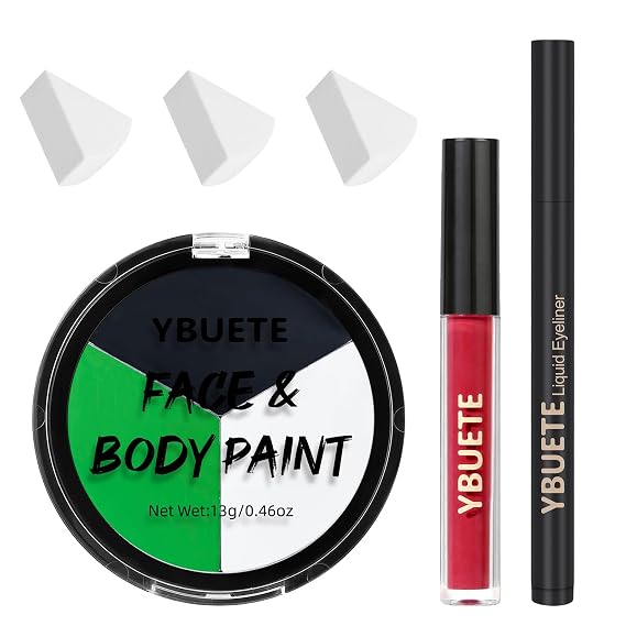 YBUETE Halloween White Black Green Face Paint Kit for Beast Monster Makeup