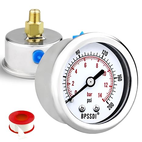 0-200 Psi Low Pressure Gauge, 2" Dial Size, 1/8 NPT Back Mount, Stainless Steel Case for Water Pressure Gauge Test for Water Pipe, HVAC(with Tape)