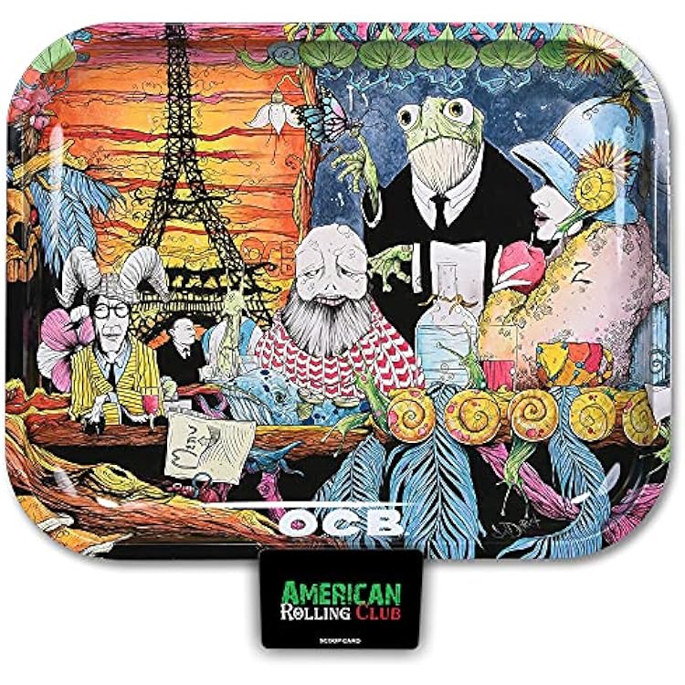 OCB Metal Rolling Tray ~ Cafe Culture ~ Large ~ Includes American Rolling Club Scoop Card
