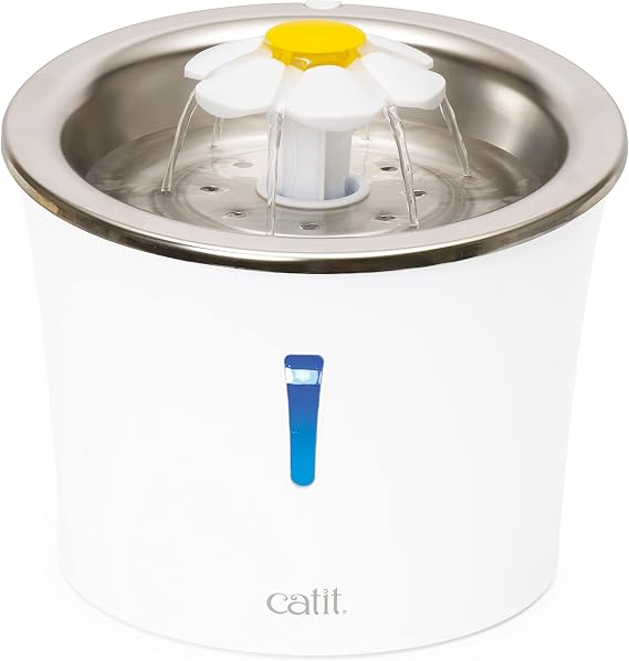 Catit Stainless Steel Flower Fountain with Triple Action Filter, 3 L