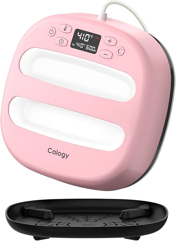 Calogy Heat Press Machine for T-Shirts 10"X10", Portable Heat Press Fast Up to 410F(210 oC), Precise Temp Control, 15 Mins Auto Off for Bag, Pillows, Sublimation Vinly Transfer (Pink-10 * 10IN)