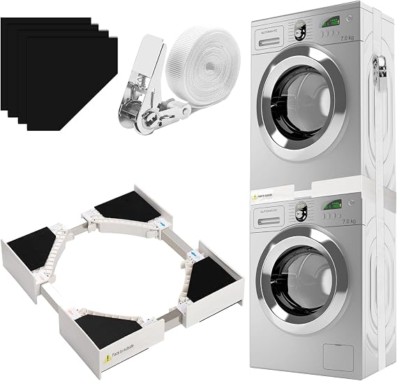Universal Washer Dryer Stacking Kit, 21/22/23/24/25/26/27 Inch Washer and Dryer Stackable, Adjustable Stacking Kit for Dryer Machine and Washing, Connecting Frame with Ratchet Strap