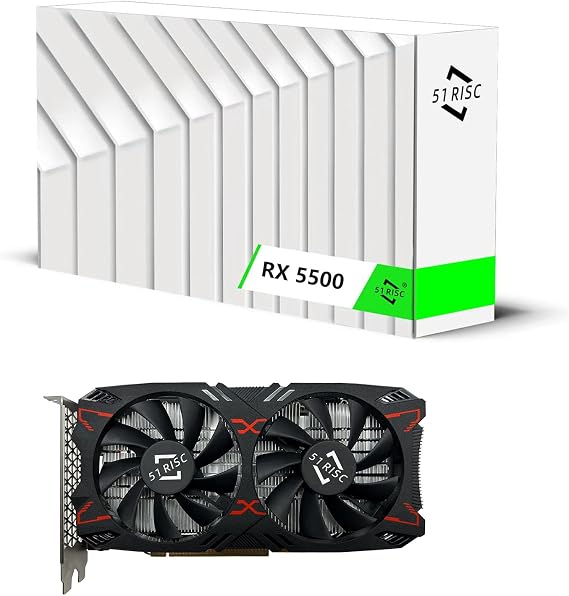 51RISC RX 5500 Graphics Card, TDP 150W 8GB GDDR6 128bit PCIe 4.0 Metal-Backplate HDMI DP Gaming Video Card for Desktop (Radeon RX 5500 8GB)