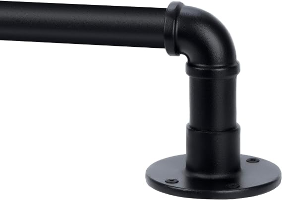 Black Industrial Curtain Rod, 30-168 Inch, Window Treatment Single Rods, High Carbon Steel, Black Finish