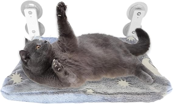 Cat Window Bed, Foldable Cats Hammock Bed, Suction Cups Seat with Interactive Toys for Cozy Naps Birds Watching Quiet Relaxation Small Spaces Bedroom Living Room Near Window