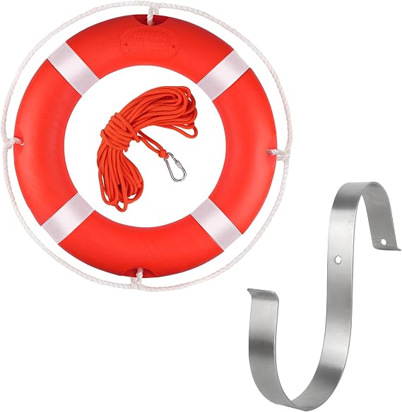 Life Ring 23"/28" Boat Safety Throw Buoy with Reflective Tape & Grab Lines - Orange Life Rings for Boats,Includes Water Floating Saving Rope