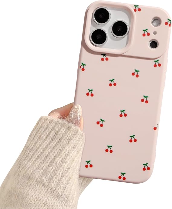 Case for iPhone 17 Pro Soft Slim TPU Case Cover with Cute Cherry Pattern and Raised Camera Protection Aesthetic Mobile Phone Case for Girls & Women - Pink