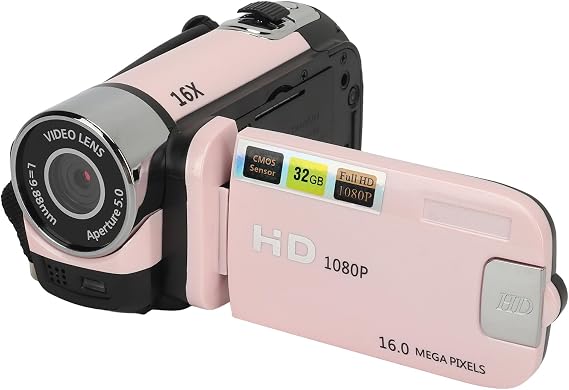 Video Camera Camcorder, 1080P 16MP 16X Zoom 2.4 Inch Rotatable Screen Camcorder, Handheld Video Recorder with Fill Light & 1/4 inch Thread Hole for Teens Beginner Adult (Light