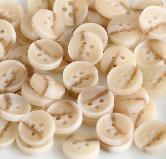 100pcs 15/32 Inch(11.5mm) Small Size Round Resin Buttons Beige Color 4 Holes Buttons for Shirts Blouse Garments DIY Crafts Decorations