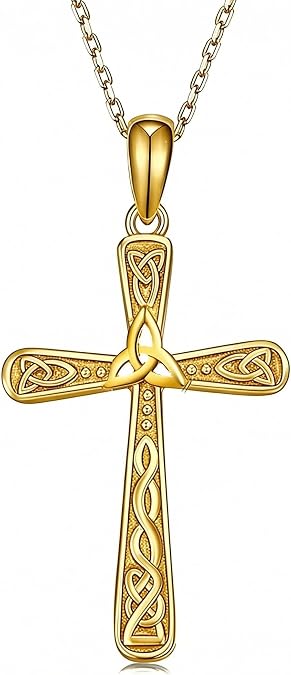 S925 スターリングシルバー レディース ゴールド クロス ペンダント 14K 金メッキ アメジスト/エメラルド/ケルトノット クロス ネックレス 18+2インチのチェーン付き, 18+2-inch, 金属, ジェムストーンなし