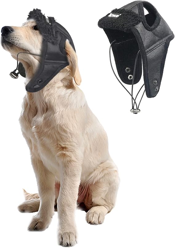 HDKUW Winter Warm Fleece Aviator Hat for Dogs, Windproof Motorcycle Protect With Ear Holes, Christmas Halloween Costume for Small Medium Large Dogs, Black S
