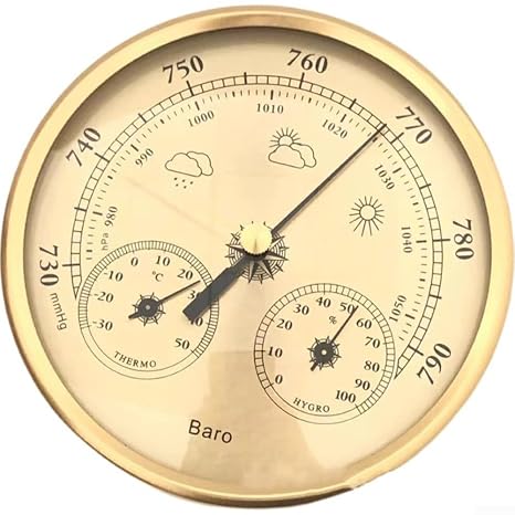Zilimontt Analog Barometer With Thermometer Hygrometer,3 In 1 Weather Station For Indoor And Outdoor,Sainless Steel Frame(gold) User Centric Design For Easy Reading