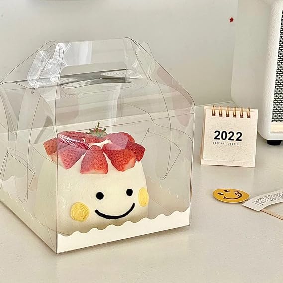 10-Piece Transparent Cake Box 6 Inch Clear Square Plastic Baking Box Transparent Cake Box Clear Cake Gift Box with Handle and Base for Cupcakes Candy Chocolate & Dessert