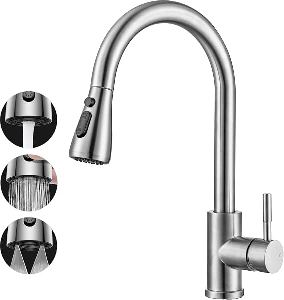2026 Update TEKXDD Kitchen Sink Tap, Kitchen Mixer Taps with Pull Out Sprayer, Swivel Single Handle High Arc Pull Down Stainless Steel Sink Faucet, 360°Swivel Spout, Easy Fit