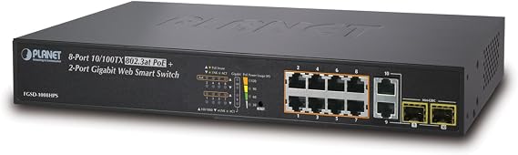 FGSD-1008HPS 8-Port 10/100TX 802.3at PoE + 2-Port Gigabit TP/SFP Combo Web Smart Switch