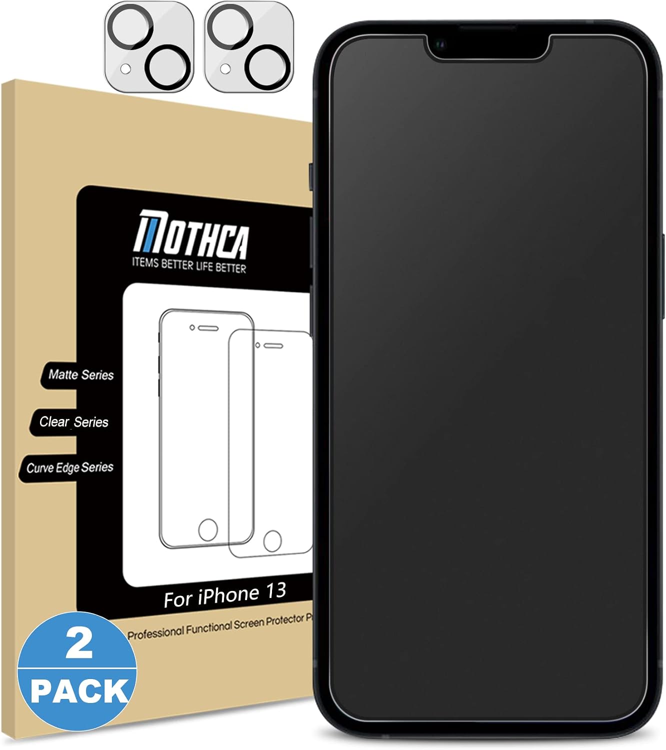 Mothca Matte Screen Protector for iPhone 13 [22 Pack] with Camera Lens Tempered Glass film, Anti-Glare & Anti-Fingerprint, Case Friendly, Bubble-free, Smooth as Silk