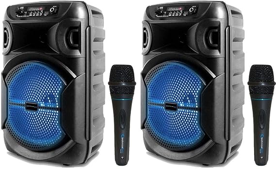 (Pack of 2) Technical Pro 8 Inch Portable 500 W Bluetooth Speaker w/Woofer & Tweeter and Professional Portable Microphone with Digital Processing, XLR to 1/4", Black Karaoke DJ Wired Microphone