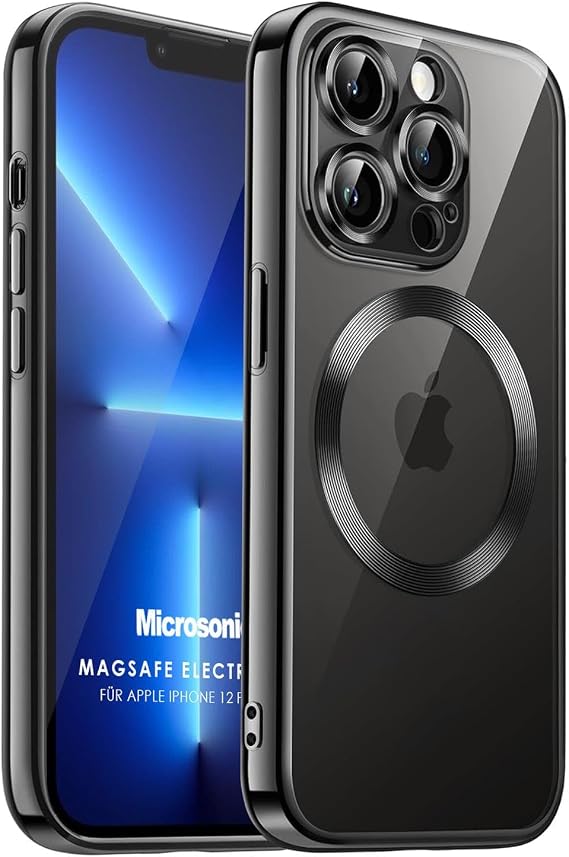 Microsonic Apple iPhone 12 Pro için Kılıf MagSafe Luxury Electroplate [iPhone 12 Pro ile Uyumlu Kılıf - Siyah]