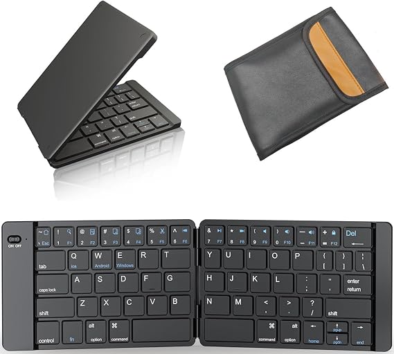 Foldable Bluetooth Keyboard - Portable With Storage Bag, Ultra Slim Compatible With iOS Android Windows Smartphone Tablet and Laptop(Elegant Blue-Black)