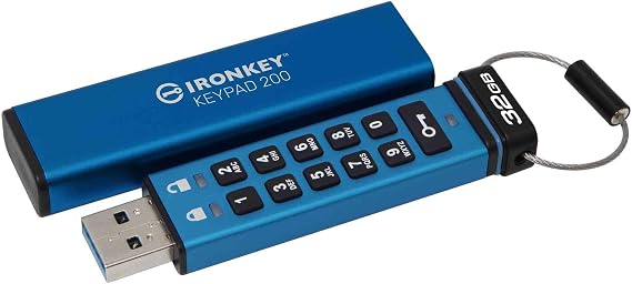 Kingston IronKey Keypad 200 Type -A hardware-encrypted USB Flash Drive FIPS 140-3 Level 3 (Pending) with XTS-AES 256-bit Hardware Encryption - IKKP200/32GB