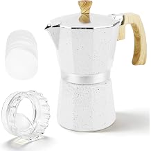 Palmcee Stovetop Espresso Maker, 6 Cup Espresso Cup Moka Pot with Filter 300ML Stovetop Coffee Maker Aluminium Italian Espresso Maker Gas & Electric Stove Top for Home Office (Milky-OB)
