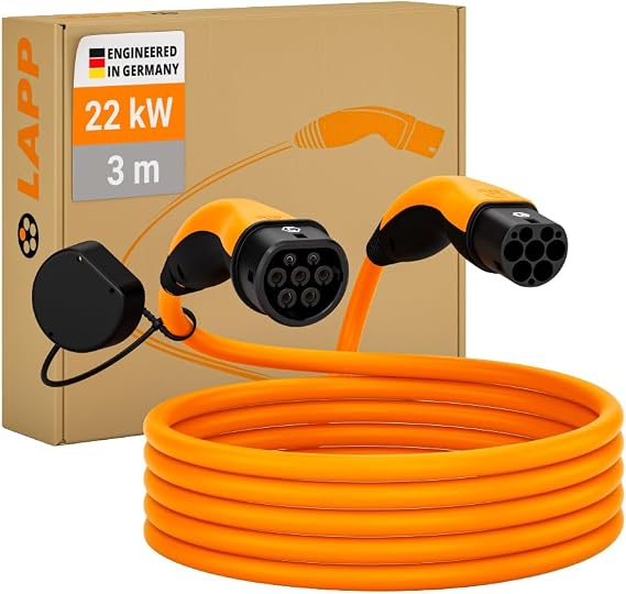 Lapp Mobility Type 2 Charging Cable 22 kW / Smooth / 32 A / 3-Phase / E-Car Charging Cable / Mode 3 / 3 m
