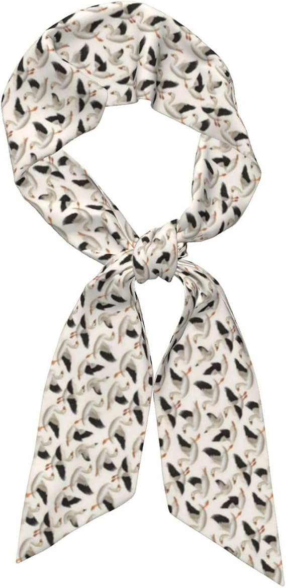 Cute Funny Swan White Silk Satin Head Hair Scarf For Women Neck Bag Handbags Purse Skinny Scarf