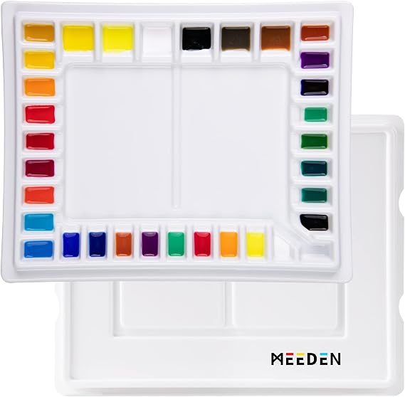 MEEDEN Ceramic Watercolor Palette: 33-Well Large Paint Palette with Lid